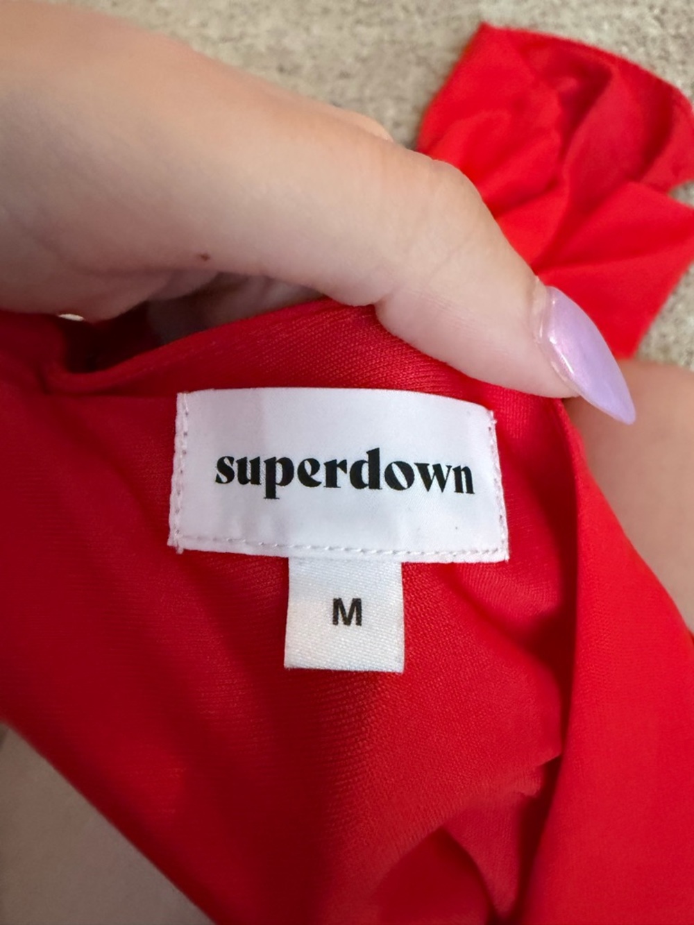 superdown Red Mini Dress with Ruffle Sleeves - Picture 2 of 3